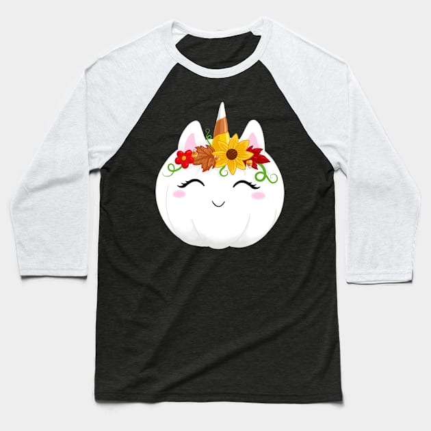 Unicorn Pumpkin Baseball T-Shirt by Lady Lilac
